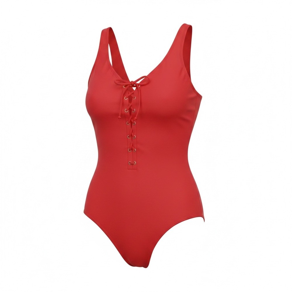 MeetCurve One Piece Swimsuit Women 2XL Red New Lace Up Front Cross Back 1X Fit